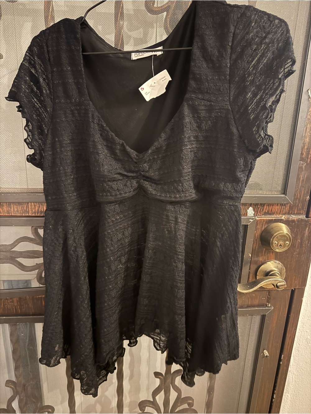 Pleione Black Lace Peplum V-Neck Tunic